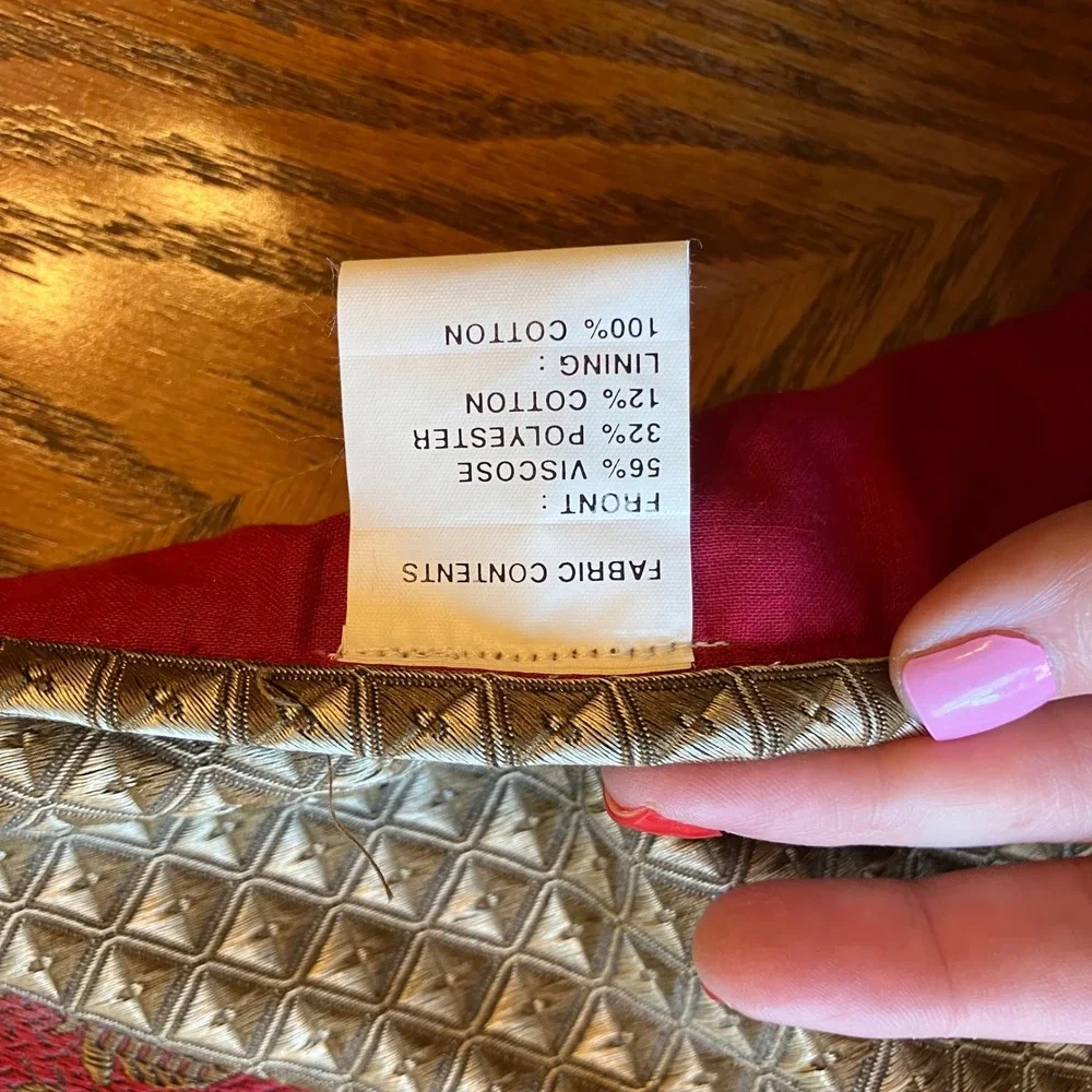 Classic Table Runner Red Gold Beaded Tassel Floral Brocade Castle Royalcore Luxe